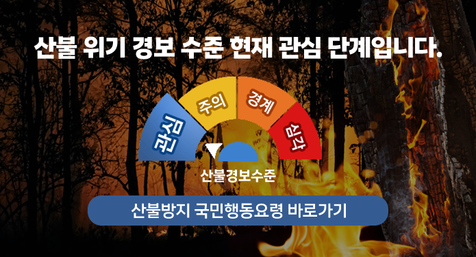 산불 위기 경보 수준 현재 관심 단계입니다.산불방지 국민행동요령 바로가기