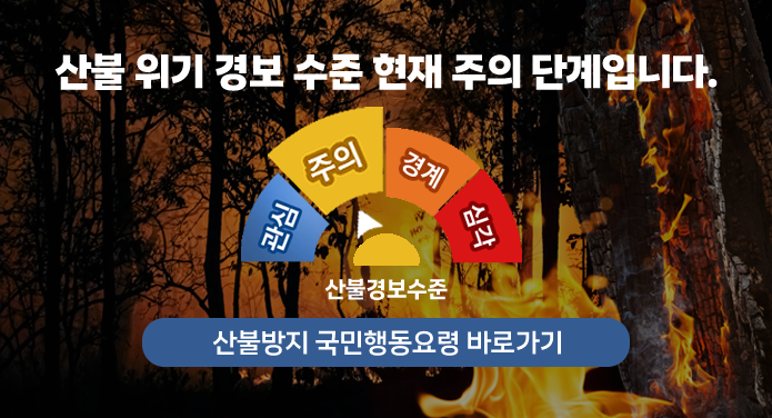 산불 위기 경보 수준 현재 주의 단계입니다.산불방지 국민행동요령 바로가기